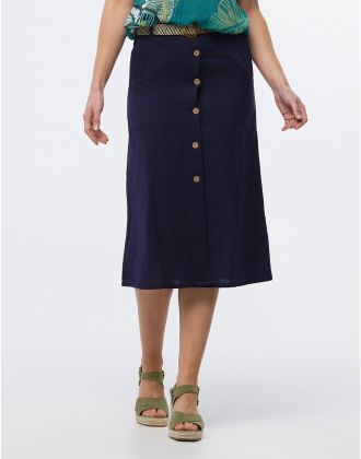 jupe midi lin bleu marine