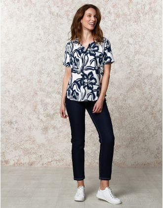 Blouse motif fleuri bleu
