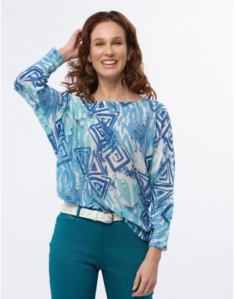 Pull fin motif bleu