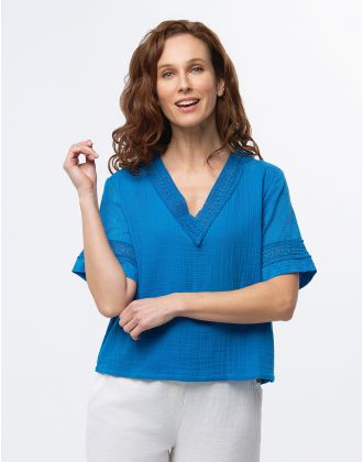 Top gaze de coton bleu