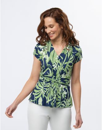 T-shirt drapé motif bleu