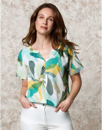 Blouse coton motif vert