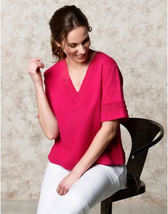 Top gaze de coton rose