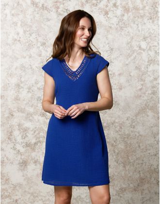 Robe gaze de coton bleu