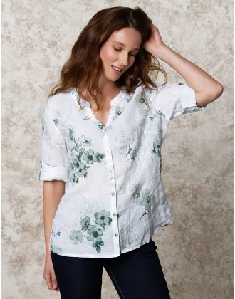 Chemisier lin motif vert