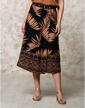 Jupe midi imprimé camel