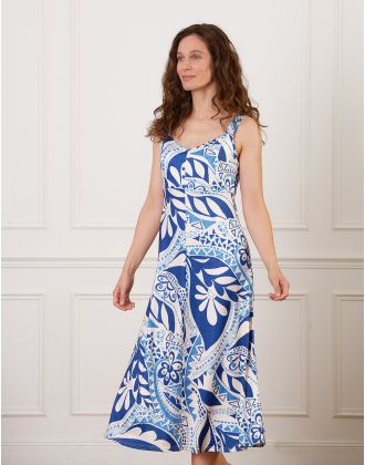 Robe longue motif bleu