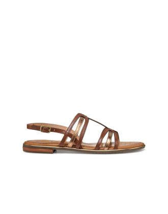 Sandale plate marron cuir