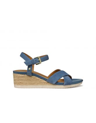 Sandales talon cuir bleu