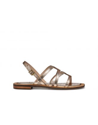 Sandale plate cuir or