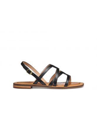 Sandale plate cuir noir