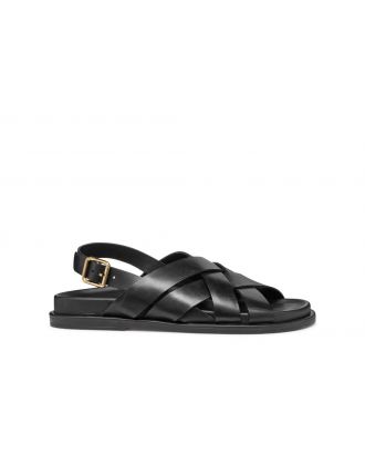 Sandales plates cuir noir