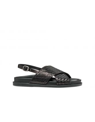Sandales plates cuir noir