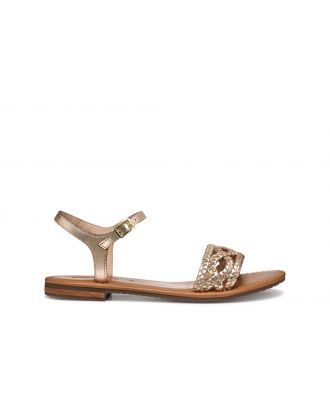 Sandales plates cuir or