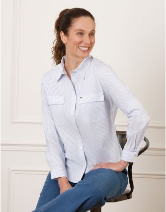 Chemise coton rayée bleu