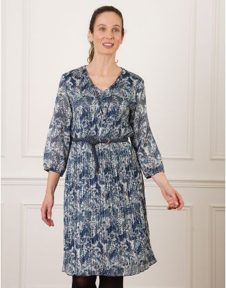 Robe plissée motif bleu