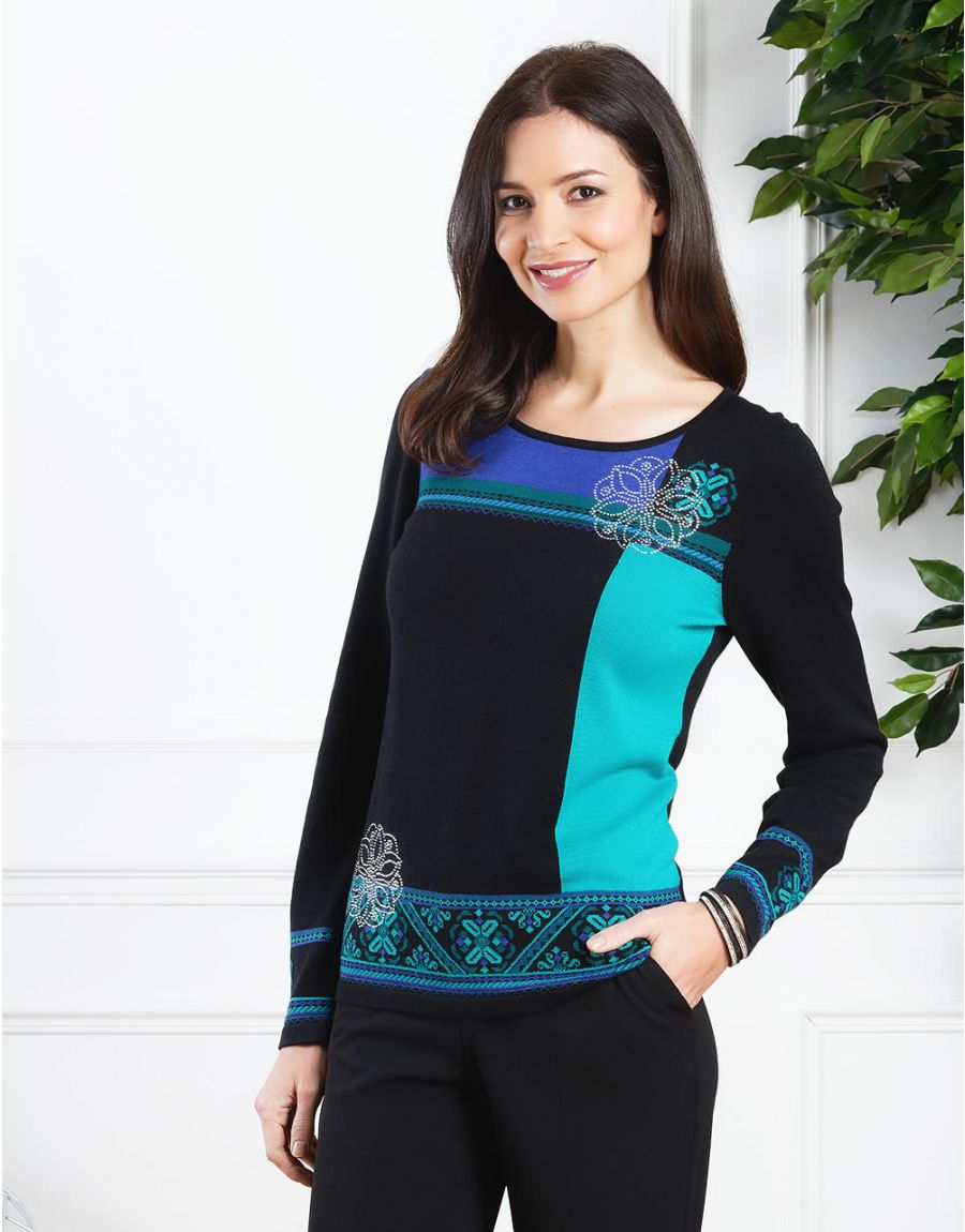 Pull imprimé bleu vert