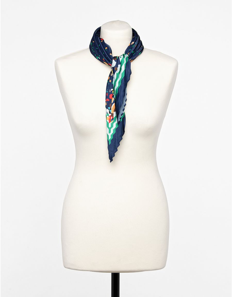 Foulard carré plissé bleu Christine Laure