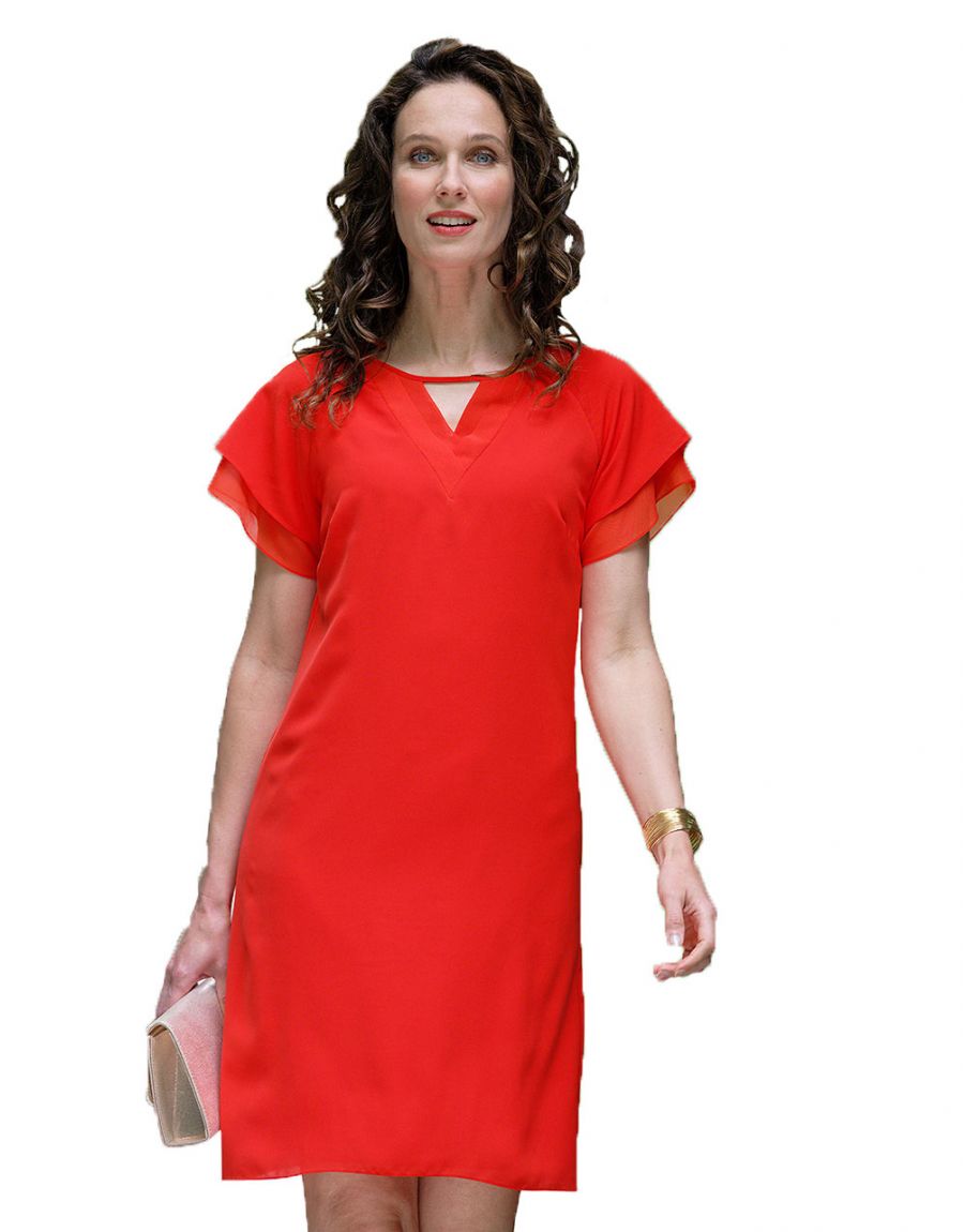 Christine Laure Chemisier Rouge Fleuri Quelles Chaussures Avec