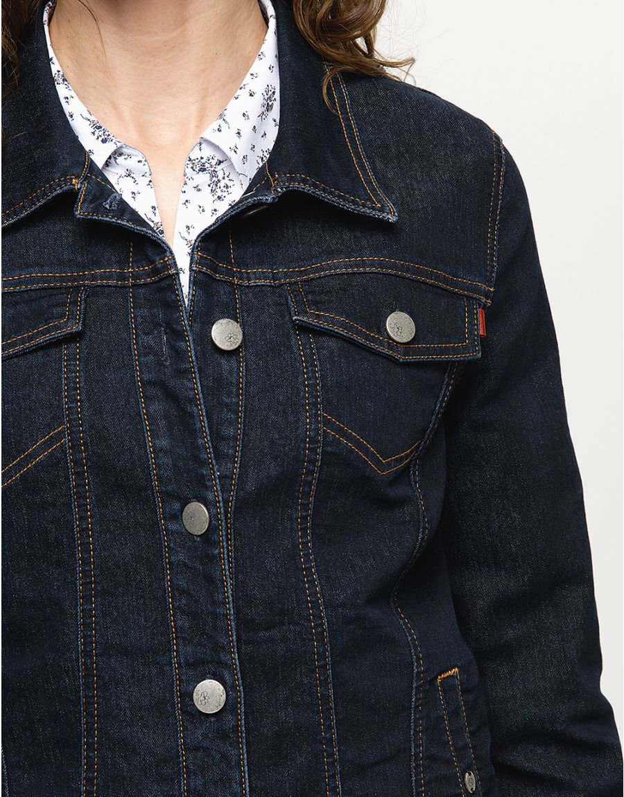 Christine Laure Giacca Denim Blu Donna – Cotone Misto Elastan, Girocollo Semifrancese, Moda Francese