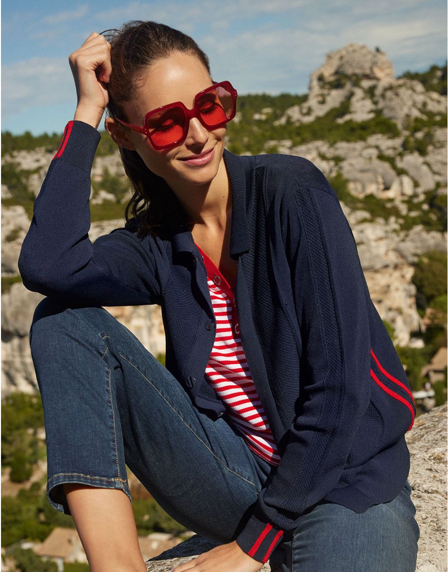 Gilets Manches Gilet Femme Christine Laure Gilet Marine Détail Rouge