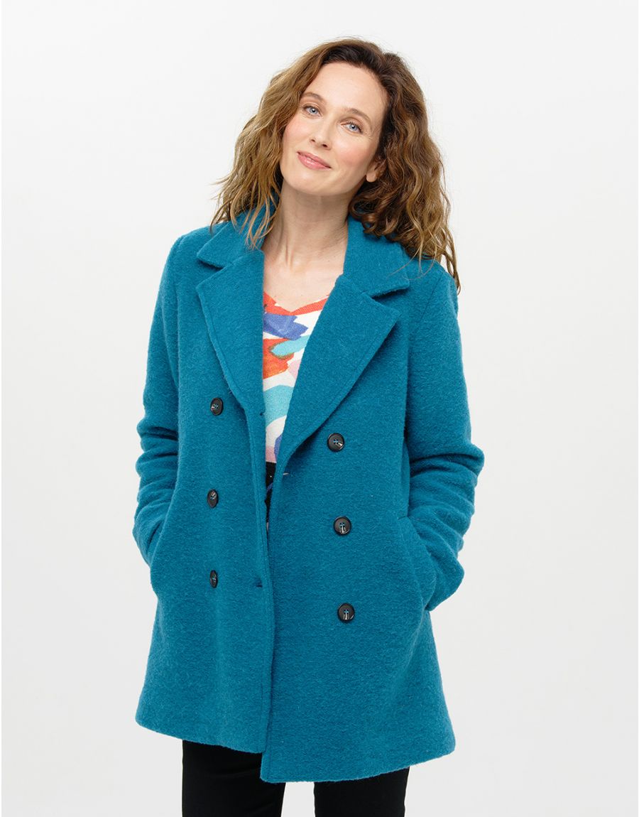 Bleu Blouson Laine Femme Manteau Court En Laine Mélangée (Oversize