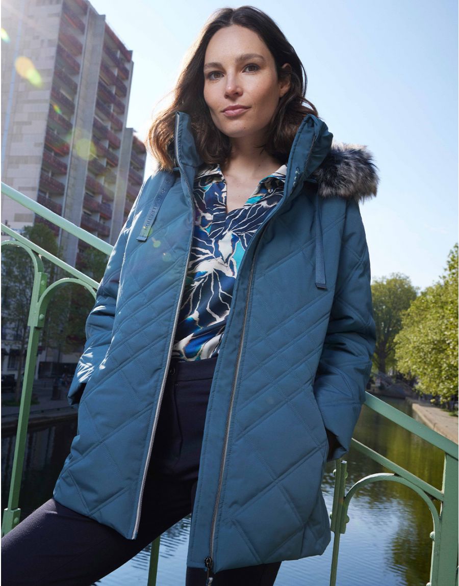 Parka Veste Femme Intersaison Parkas Bleu à Capuche Christine Laure