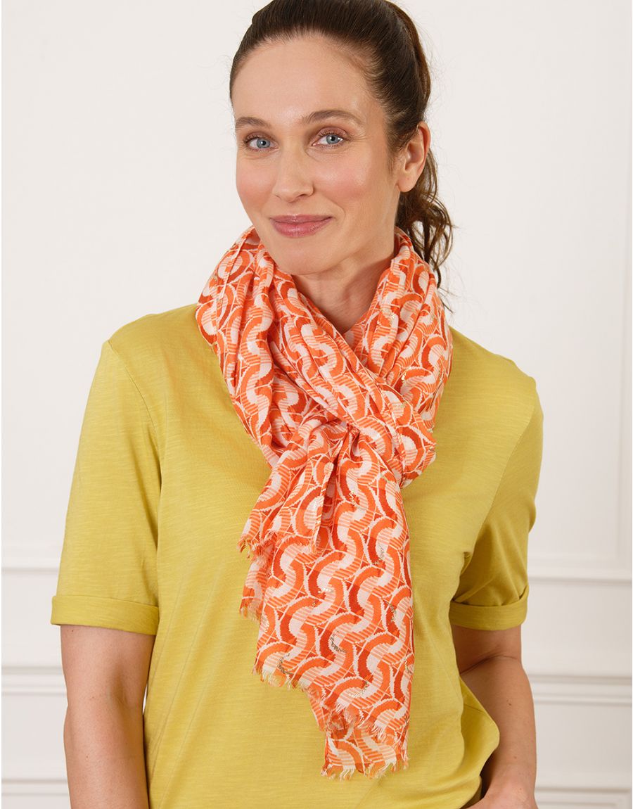 Foulard / écharpe / Châle Imprimé – Ton Orange, Motif Floral – LDB, Neuf
