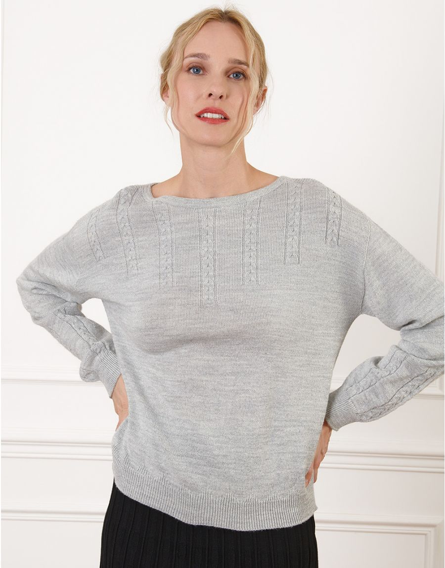 Pull laine torsades gris