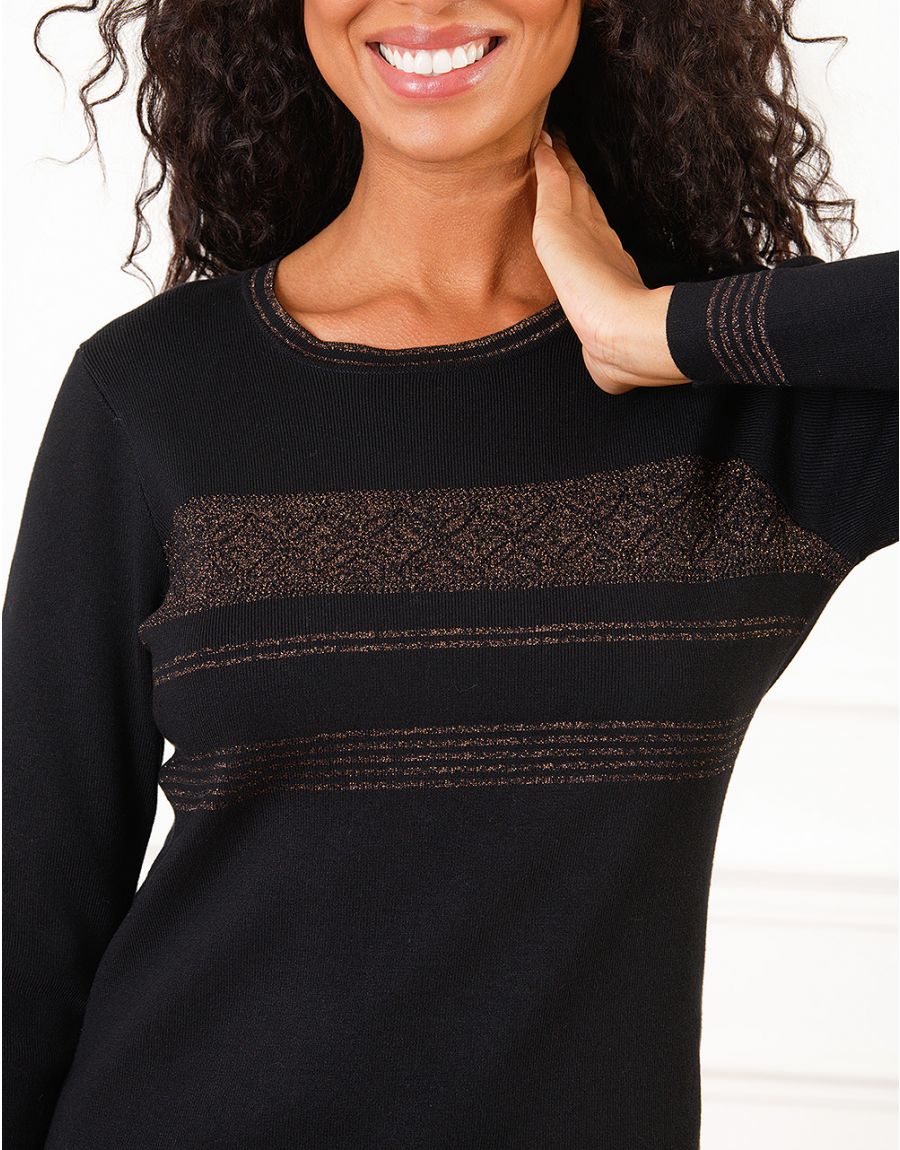 Koroshi Pull à col rond avec détails brillants en zigzag pour femme
