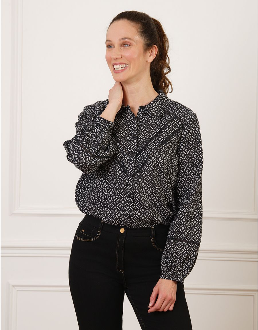 Chemise coton motif noir Christine Laure