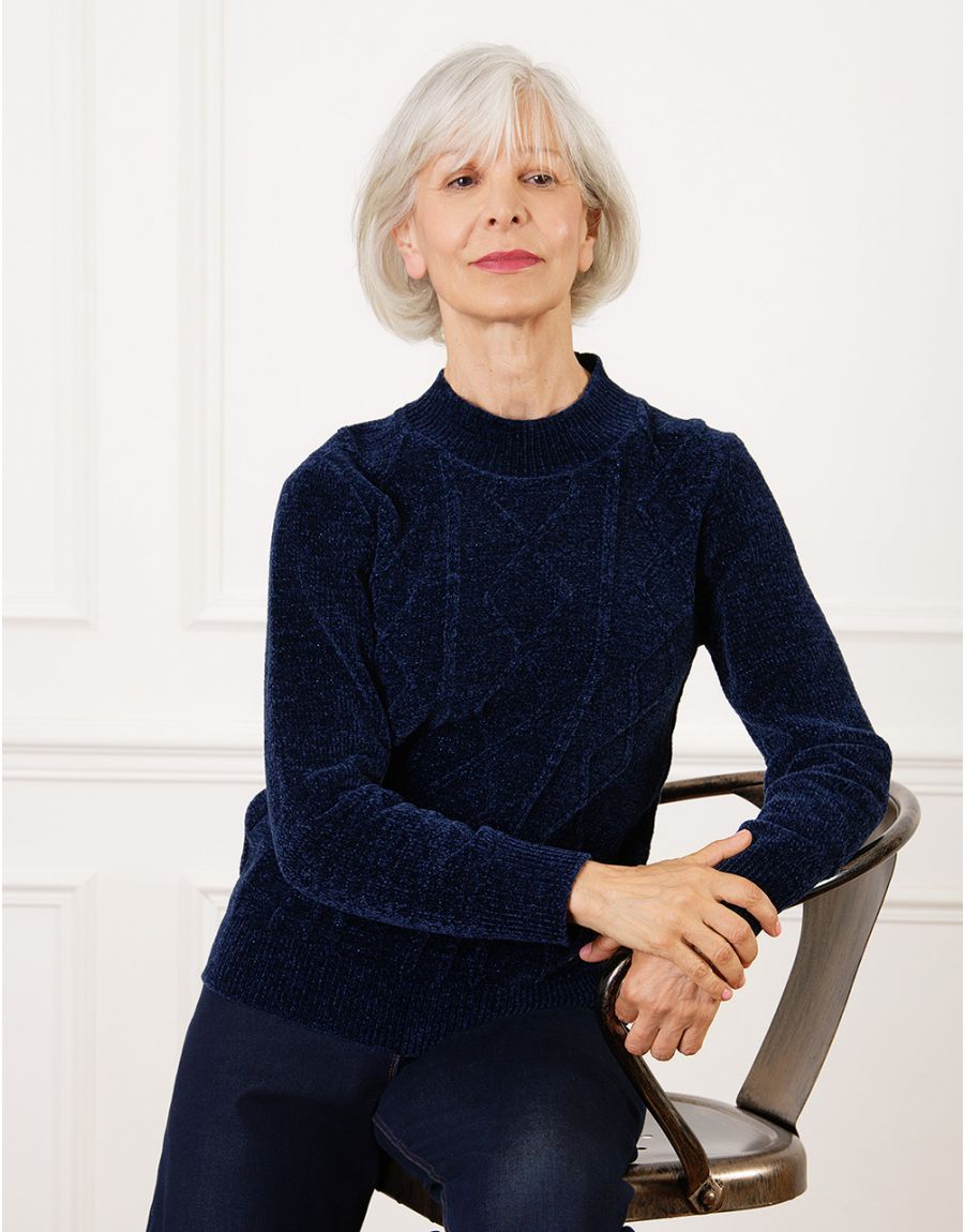 Pull chenille bleu marine