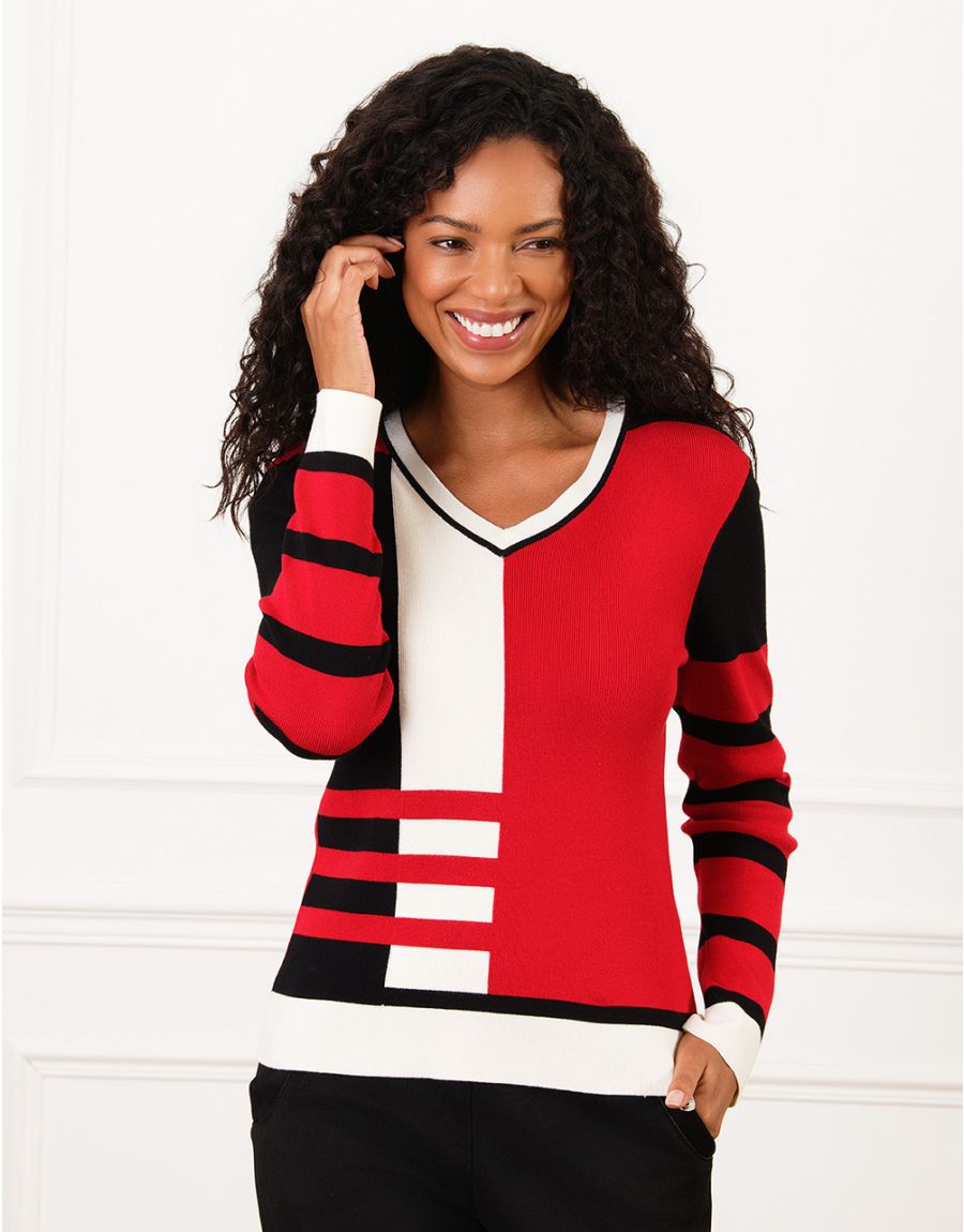 Pull color block rouge Pull femme Christine Laure