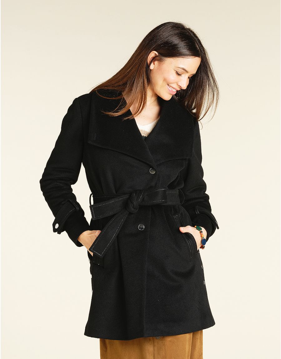 manteau noir femme en laine