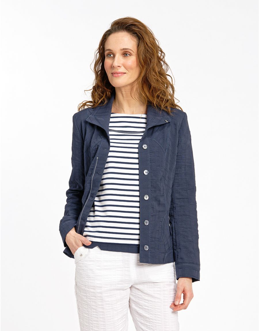 Veste courte bleu marine femme chic Made in France - ATODE