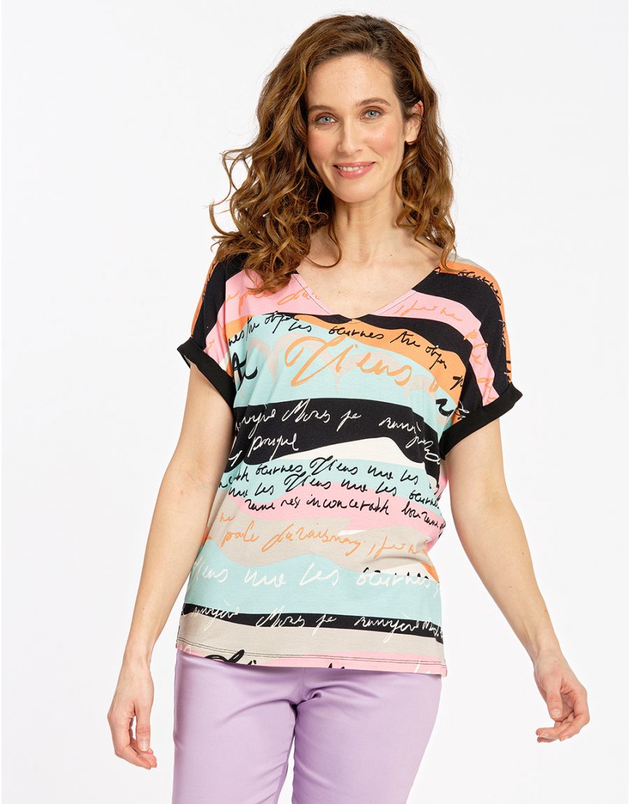 T-shirt bleu motif doré - T-Shirts | Christine Laure