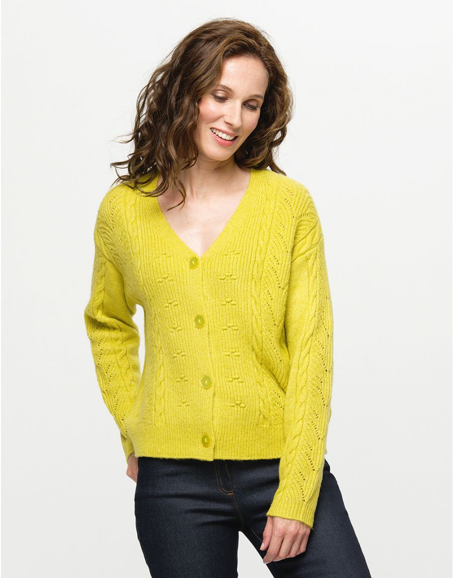 gilet grosse maille jaune