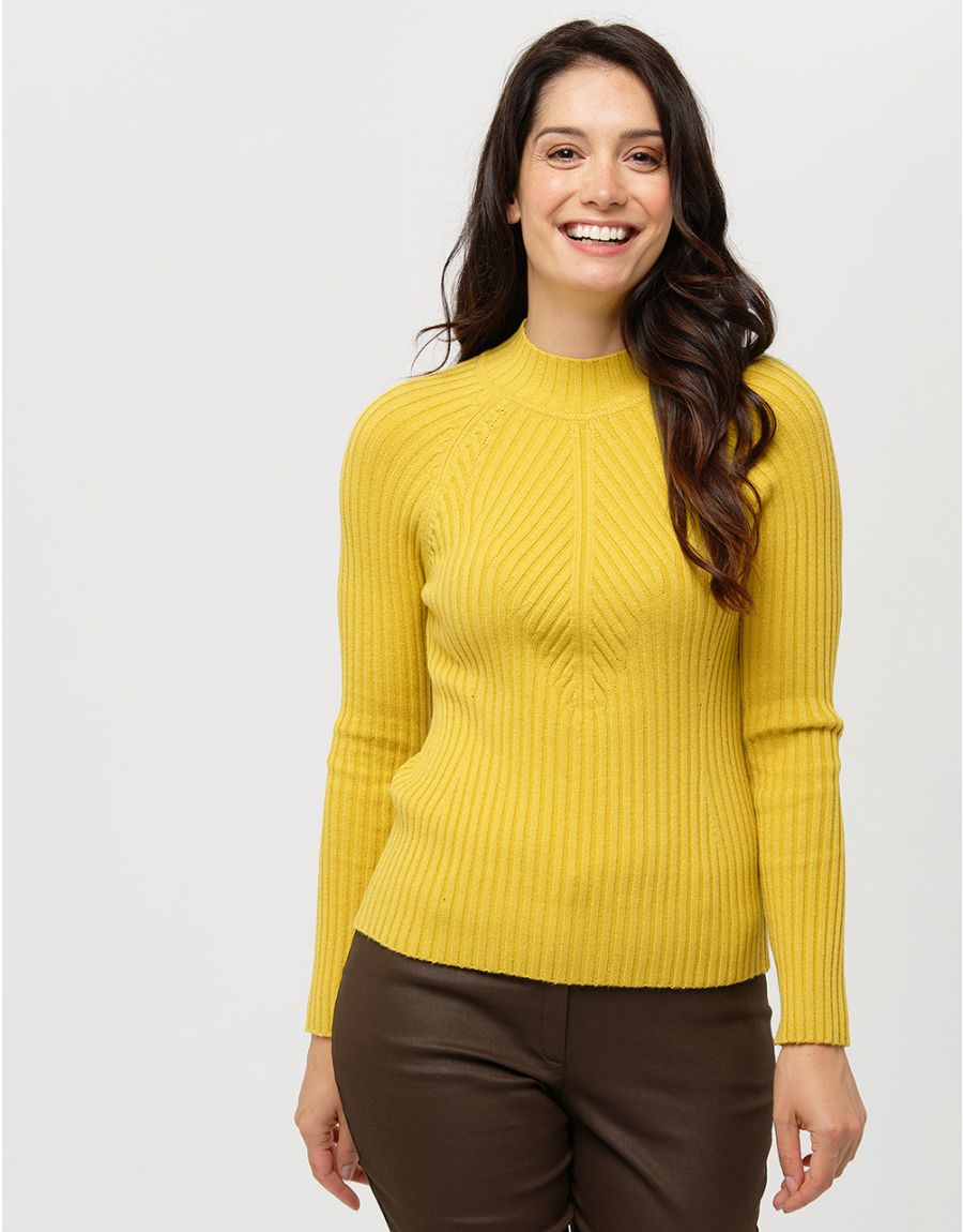 Pull oversize col montant jaune or femme