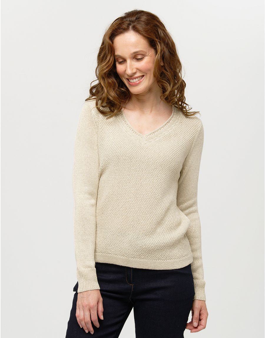 Pull sales maille beige