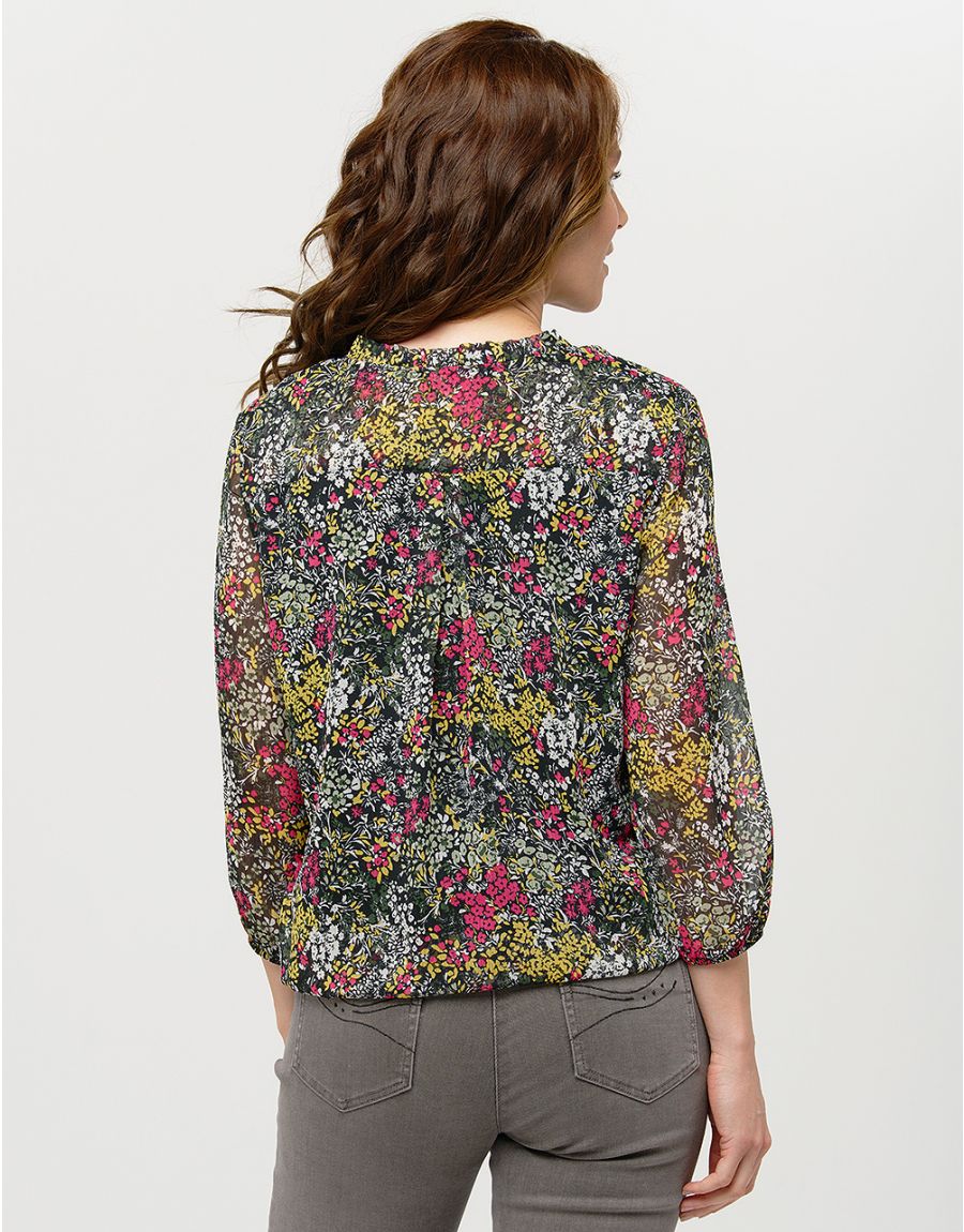 Blouse voile vert fleuri