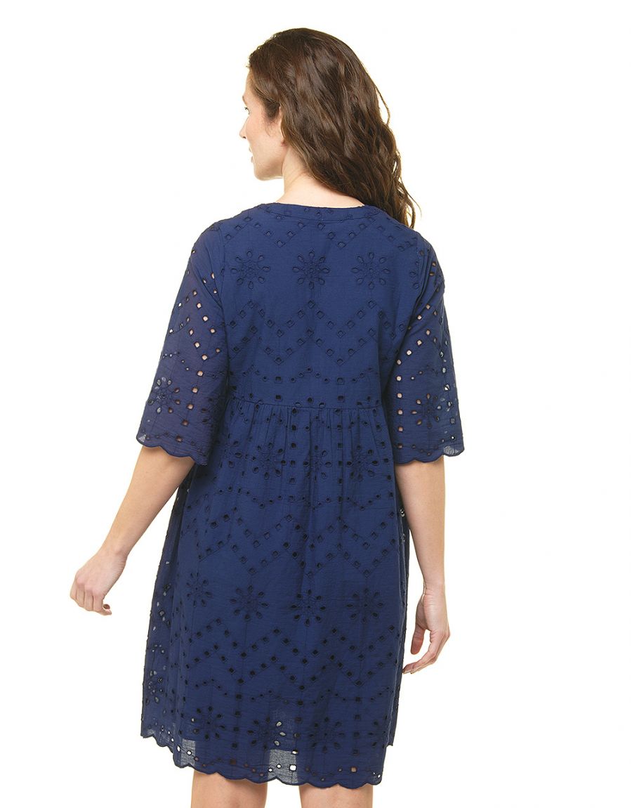 Robe bleu broderies Christine Laure
