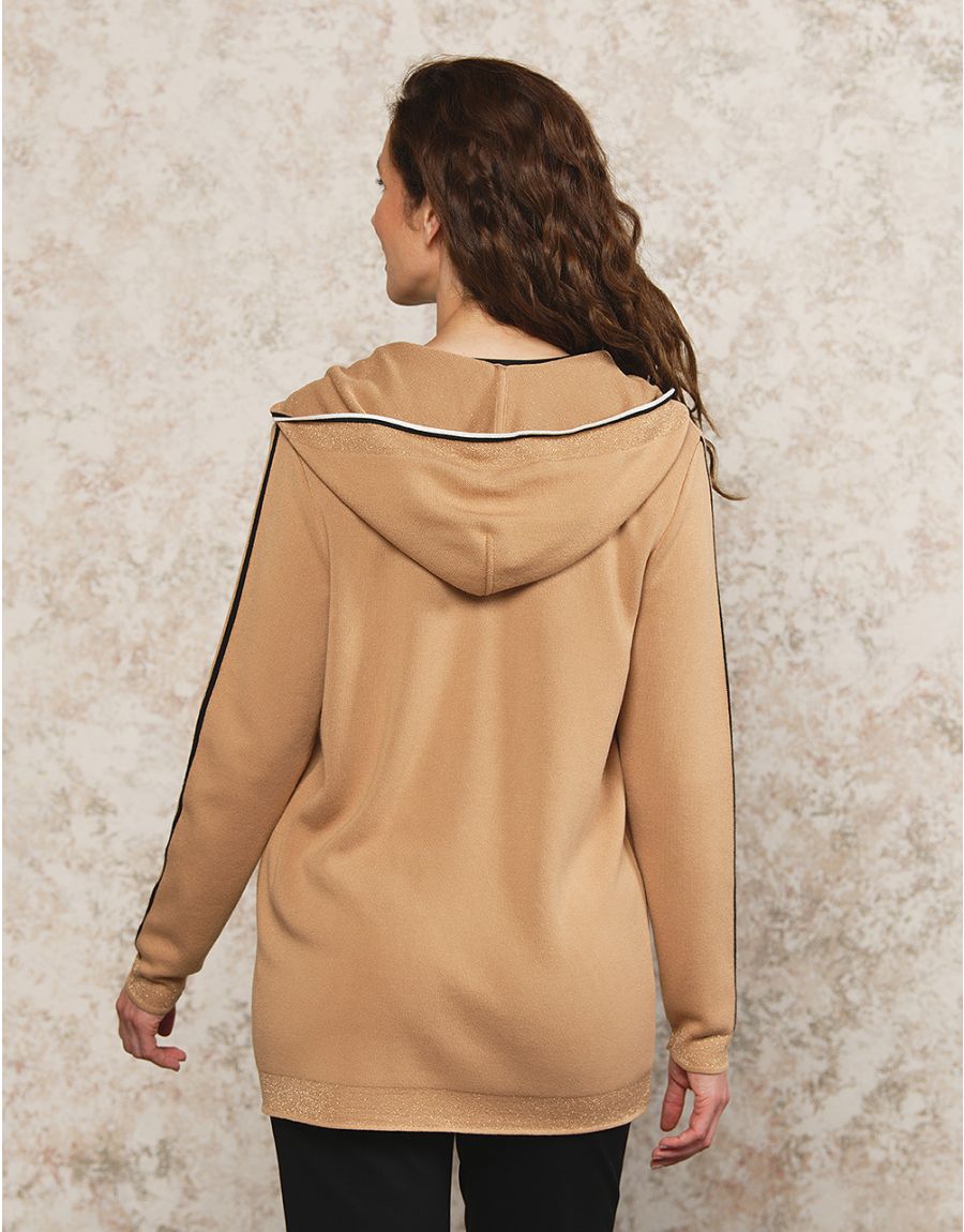 Gilet long capuche camel