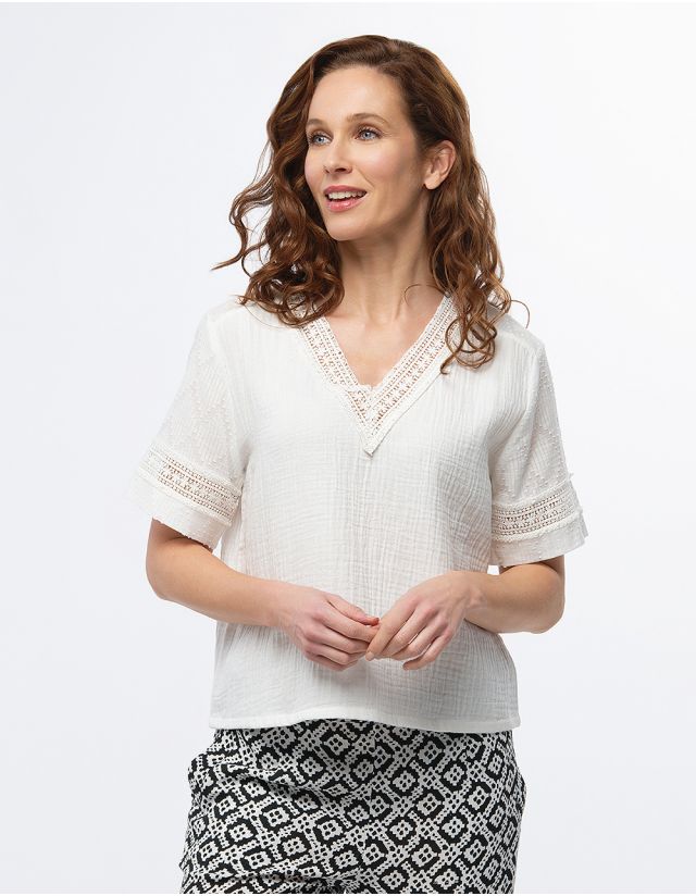 Top gaze de coton blanc