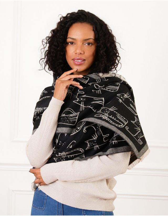 Echarpe noire motif chat