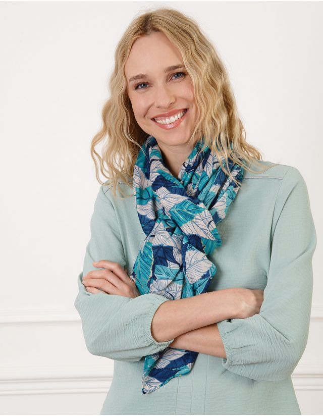 Foulard bleu feuilles