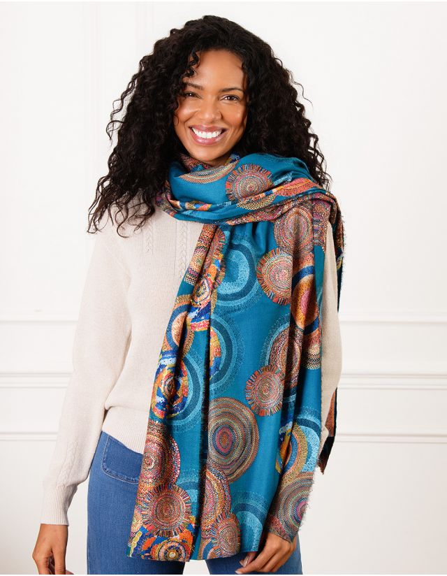 Foulard turquoise spirale