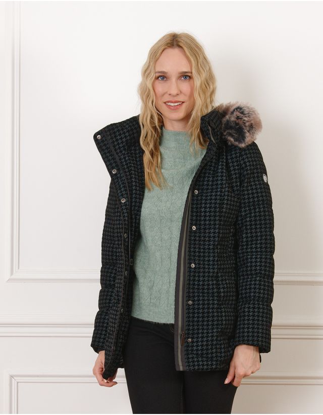 Parka noire pied de poule