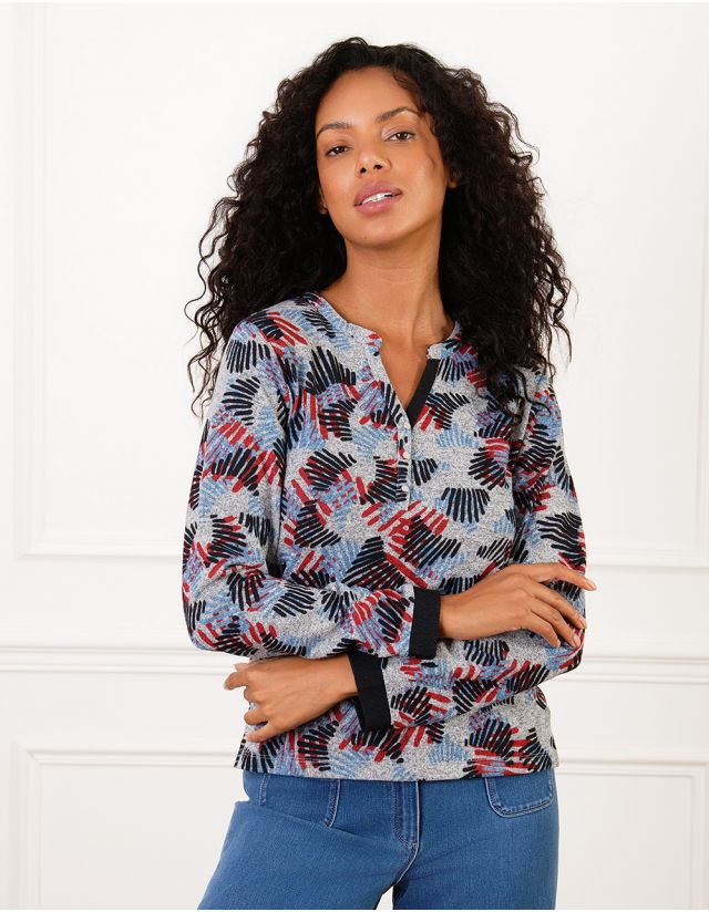 T-shirt doux gris motif