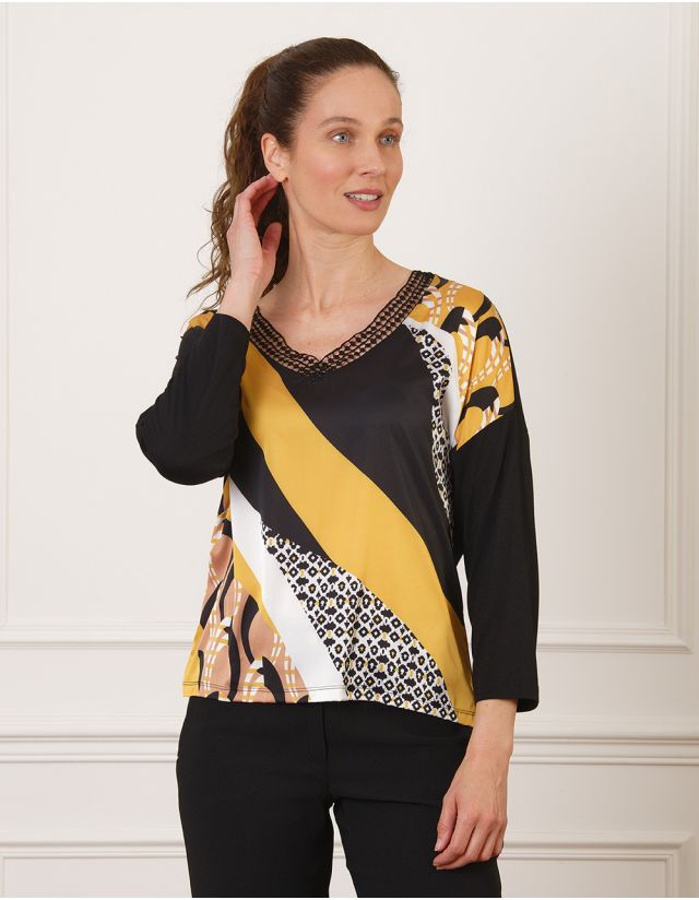 T-shirt bi-matière ocre