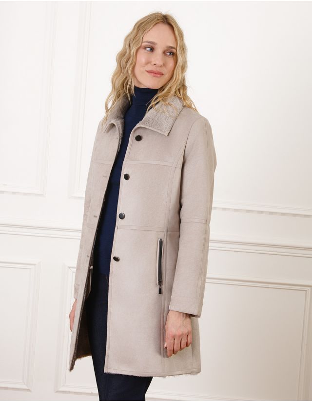 Manteau peau lainée taupe
